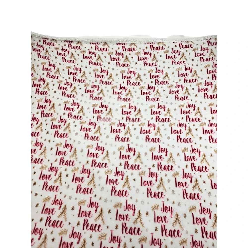 Christmas Holiday Joy Peace Love Throw Blanket‎ Ivory Red Gold Decor